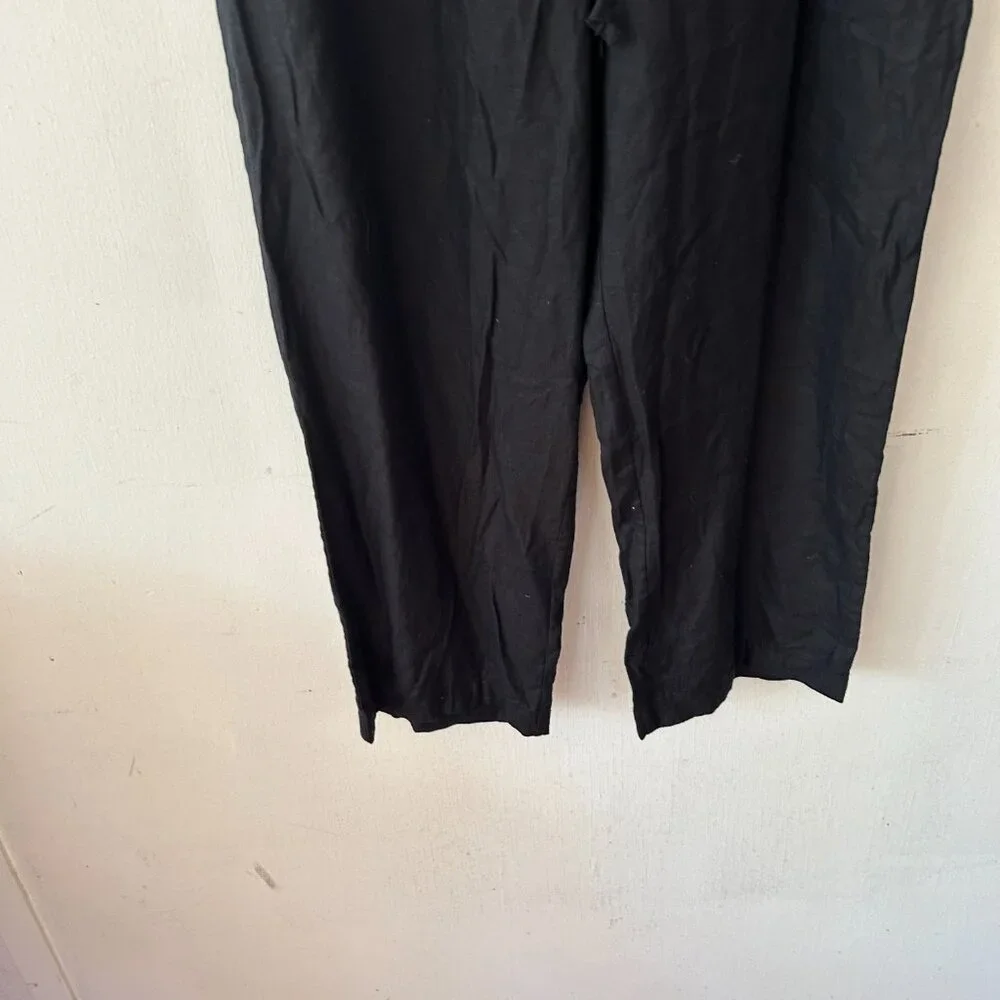 Valerie‎ Stevens Linen Pants Womens Large Black Pockets Tie Waist Minimalist